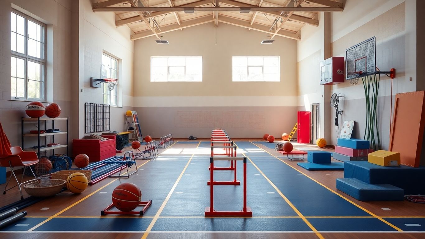 Sportgeräte in einer Sporthalle