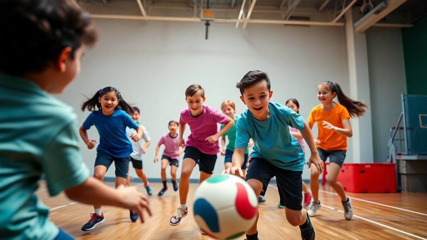 Schüler spielen begeistert Ballspiele im Sportunterricht.
