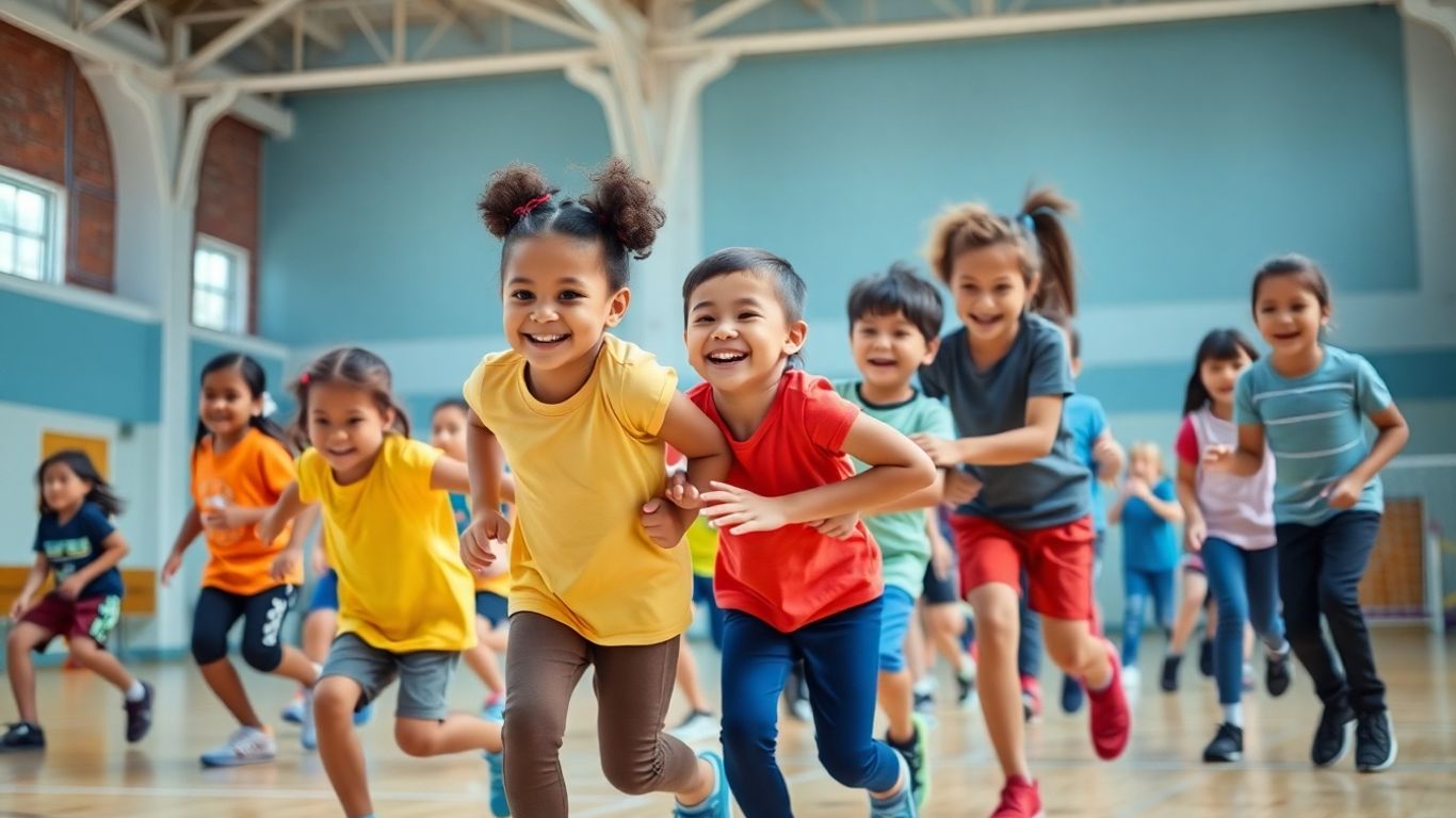 Kinder spielen gemeinsam im Sportunterricht
