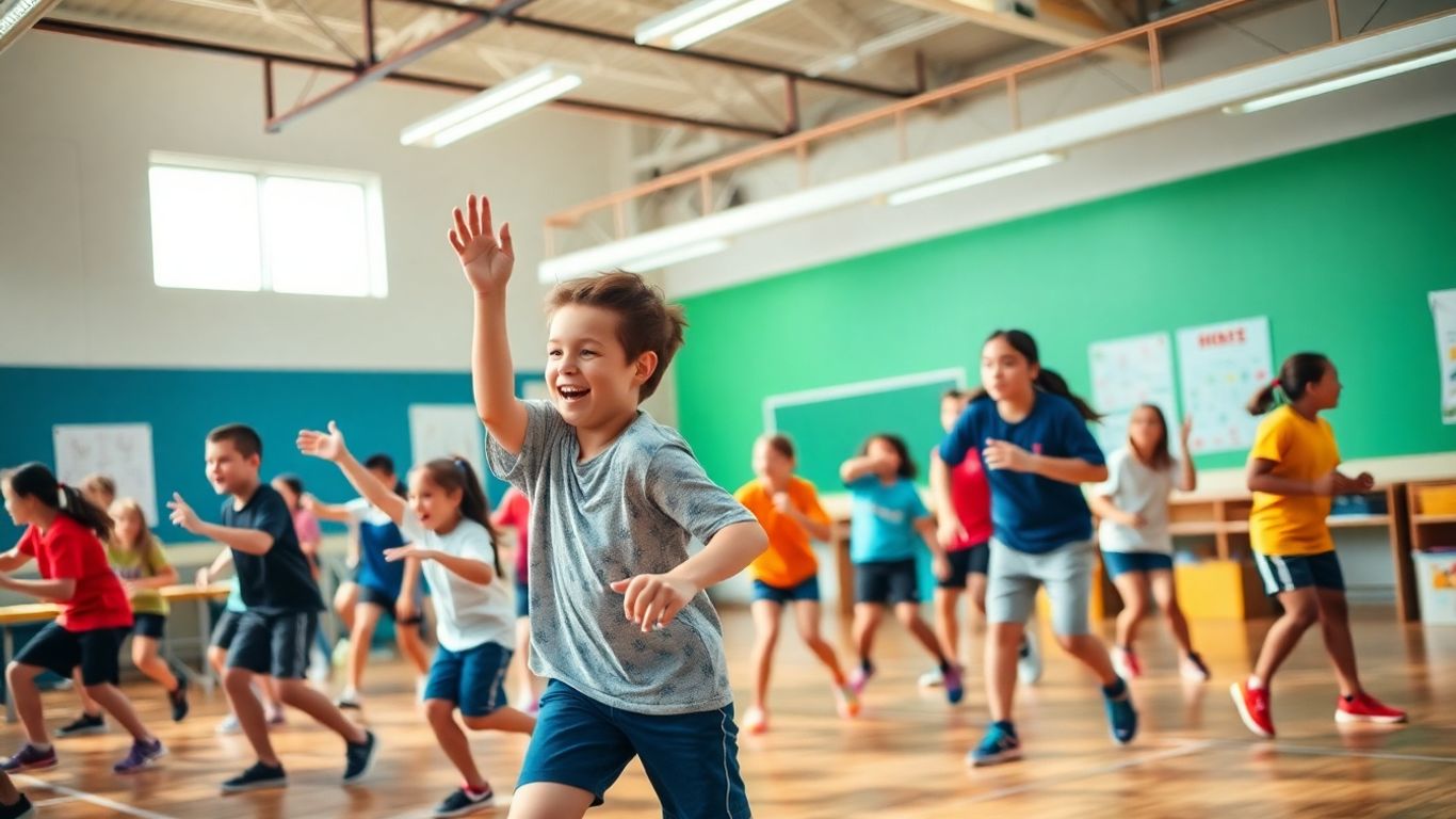 Schüler in Aktion während des Sportunterrichts