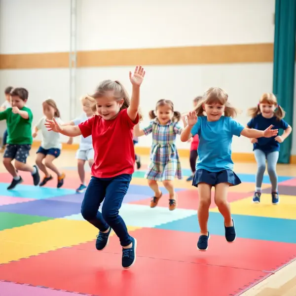 Kinder beim Rhythmus-Training mit Sprungübungen
